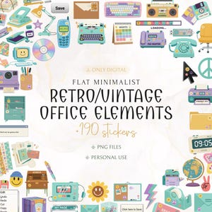 190+ Retro Office Memories Stickers | 70s–2000s Multi-Era Scrapbook, Journaling Illustrations Pack for iPad, GoodNotes, Notability & More