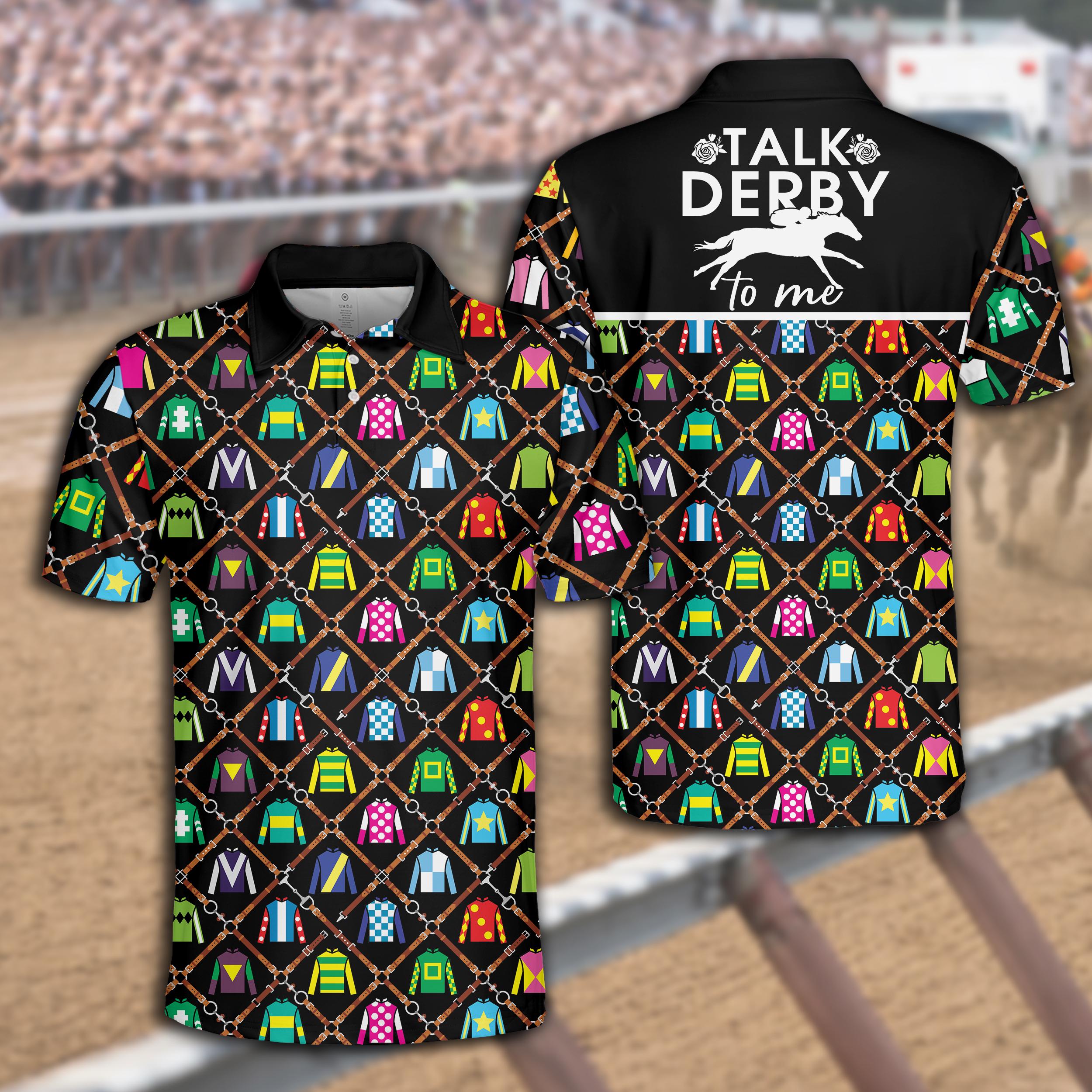 Discover Kentucky Derby Churchill Downs Polo Shirt, Talk Derby To Me Polo Shirt, Derby Party Outfit, Horse Racing Style Race Day