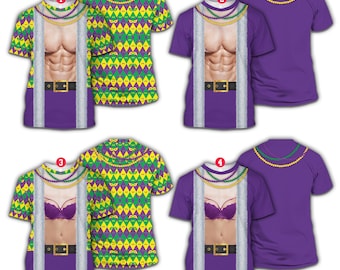 Muscles & Bra Costume de Mardi Gras sur toute la chemise imprimée, chemise mardi gras perles mardi gras, chemise drôle de la Nouvelle-Orléans, cadeau bâillon pour couple assorti
