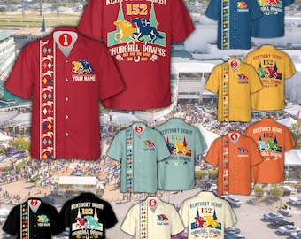 Personalized Kentucky Derby Hawaiian Shirt, Custom Name Number Horse Racing Aloha Shirt, Derby Day Party Shirt, Run for the Roses Outfit