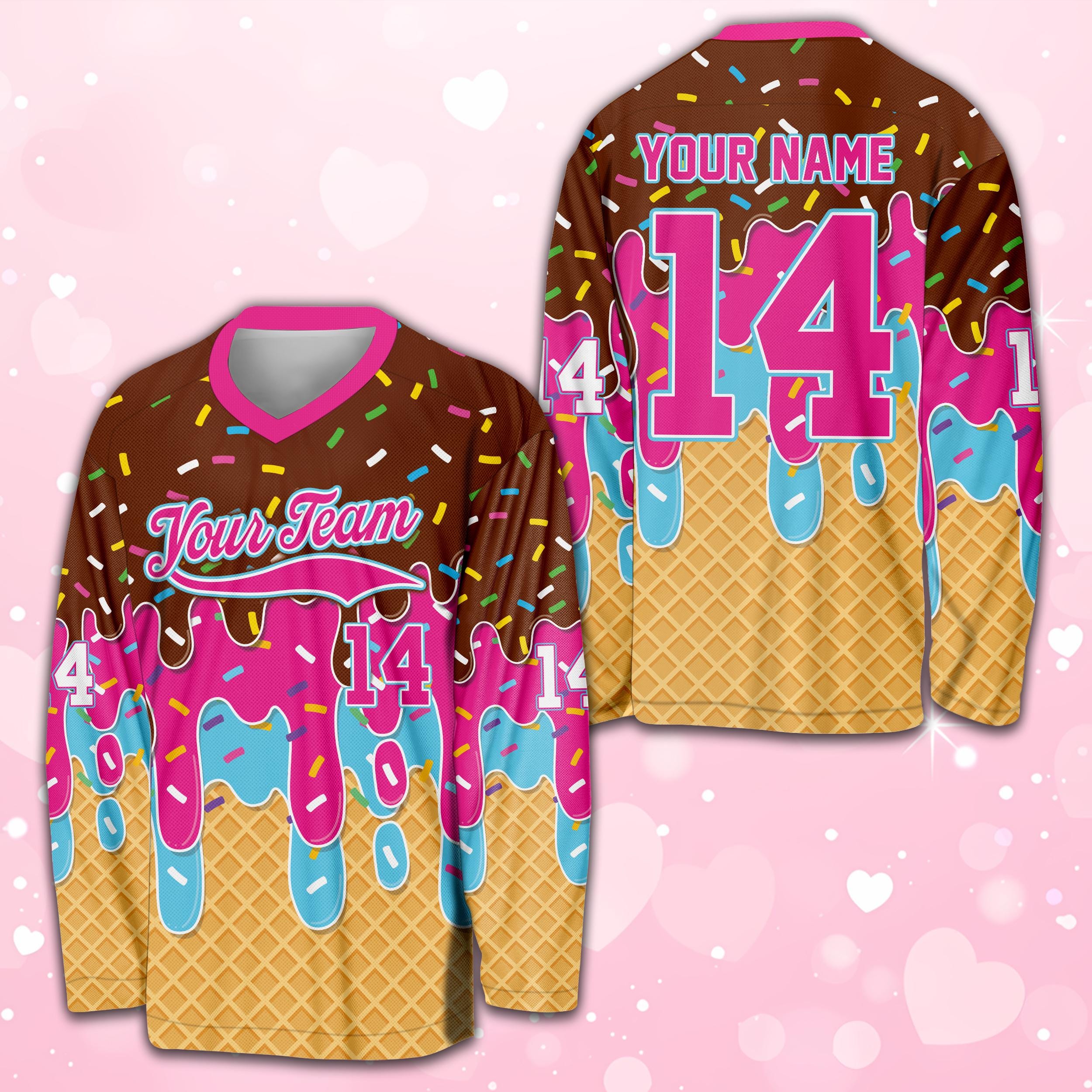 Discover Personalized Name Valentine's Day Hockey Jersey Custom Your Name Drip Ice Cream Matching Outfit Valentine Gifts