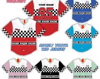 Personalized Name Racing Baseball Jersey, Custom Checkered Flag Race Car Jersey Racing Team Outfit For Baseball Fans, Birthday Gift For Kids