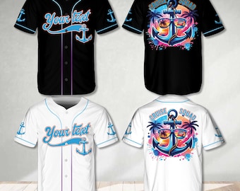 Personalized Name Cruise Squad Baseball Jersey, Custom Anchor Cruise Jersey, Matching Cruise Group Vacation Outfit, Tropical Vacation Shirt