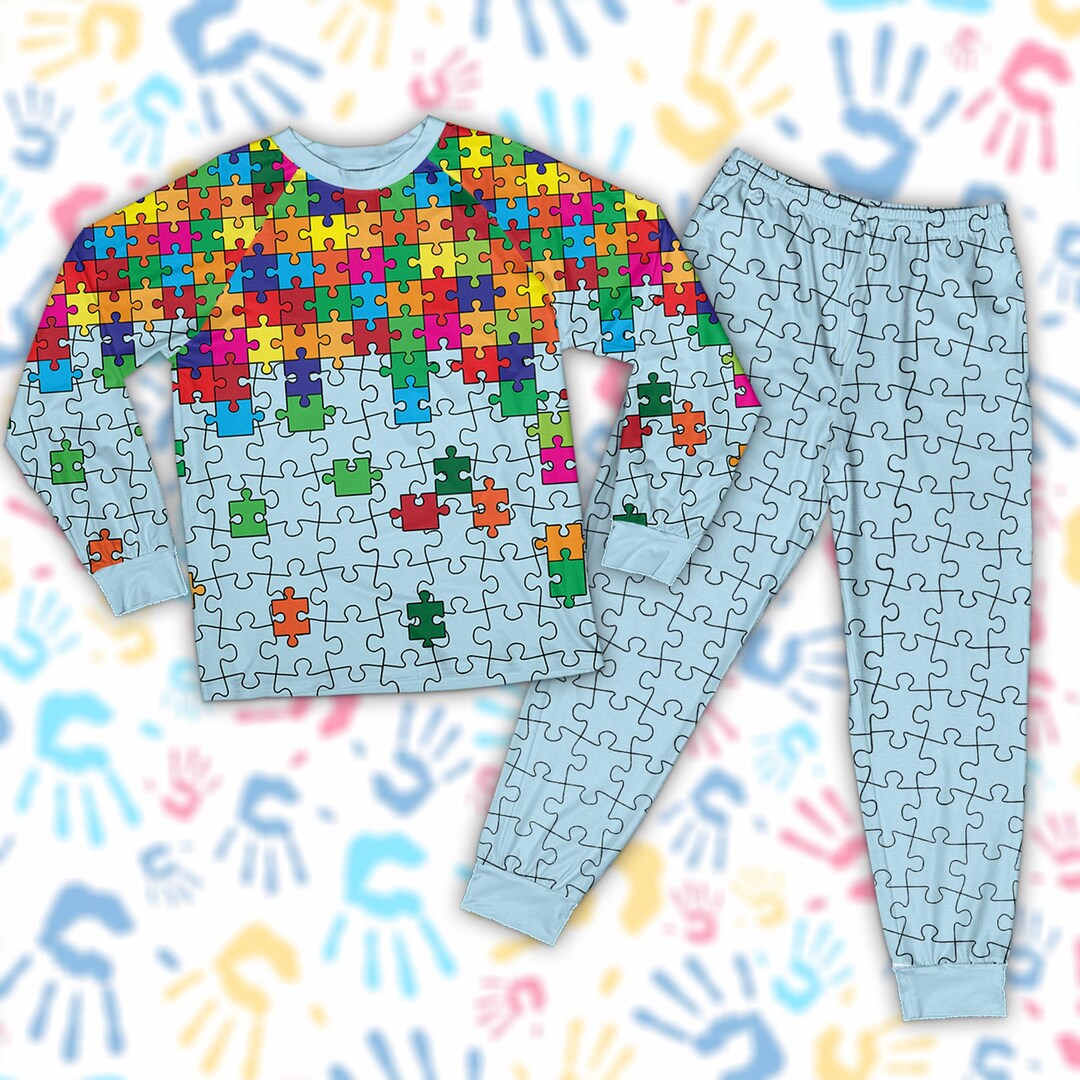 Autism Puzzle Pajamas Set for Kids & Adults, Autism Puzzle Piece ...