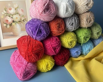 Colorful Velvet Chenille Yarn 40g, Soft Crochet and Knitting Yarn for Amigurumi and DIY Crafts