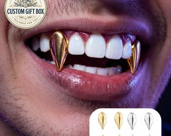 Vampire Fang Tooth Caps,Gold Silver Grillz,Minimalist Gothic Teeth Jewelry,Removable Halloween Cosplay Accessory,Dark Fashion Statement