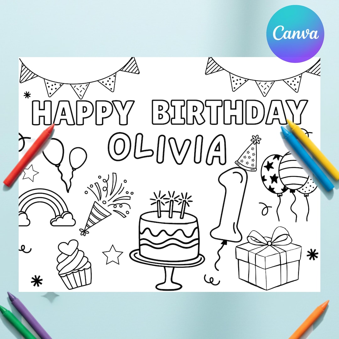 First Birthday Coloring Placemat Printable 1st Birthday Party Activity ...