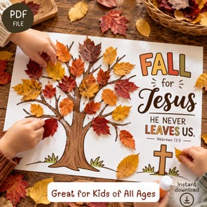 Fall för Jesus lövpyssel, kristen höstträdaktivitet, utskrivbart söndagsskolebibelpyssel