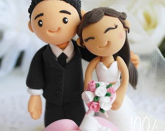 Custom Cake Topper- Lovely couple with a big heart banner