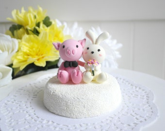 Custom Wedding Cake Topper - Pinky piggy & Creamy bunny Couple