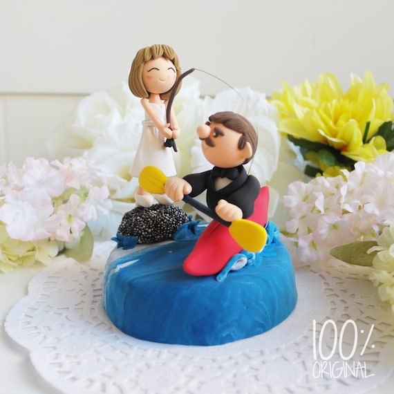 Fishing Wedding Cake Topper, Bride And Groom With Fishing Rod, Best