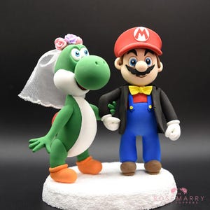 Custom Wedding Cake Topper - Yoshi & Mario Couple