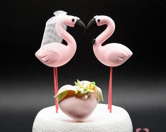 Custom wedding cake topper - Elegant flamingo couple