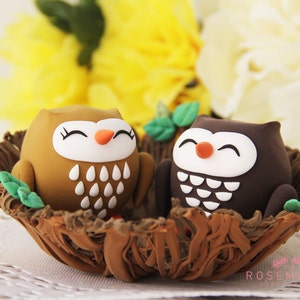 Custom Wedding Cake Topper - Owl couple in the nest