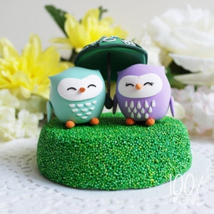 Custom Wedding Cake Topper - Love owl sharing umbrella