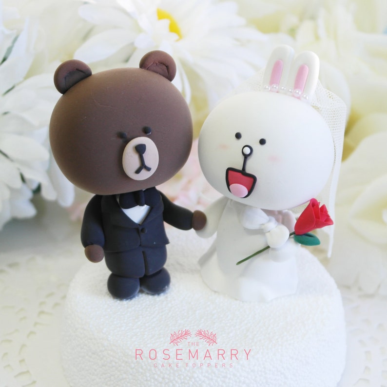 Custom Wedding Cake Topper Cute Line Character theme image 1