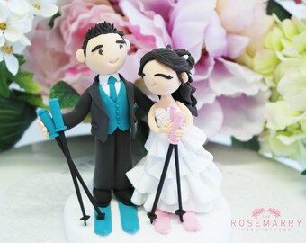 Custom Cake Topper- Skiing couple