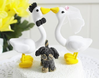 Custom Wedding Cake Topper - Kissing geese couple