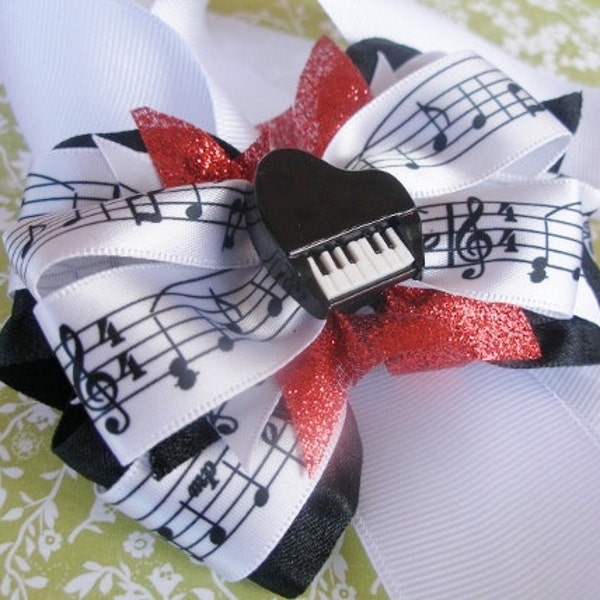Hair Bow-- Music Piano Layered Boutique Hair Bow