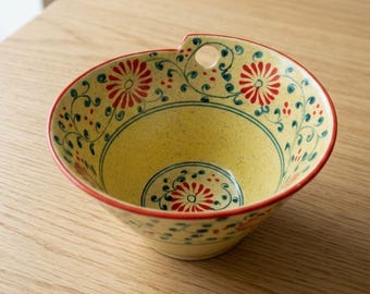 Cuenco de cerámica hecho a mano, cerámica vietnamita Bat Trang, cuenco floral pintado a mano, decoración rústica de cocina, cuenco de sopa único, plato artesanal