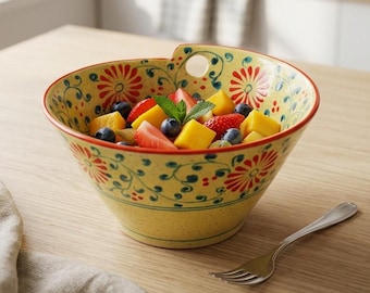 Handmade Ceramic Bowl – Bat Trang Pottery – Rice Bowl / Soup Bowl – Hand Painted Floral Bowl – Vietnam Artisan Tableware