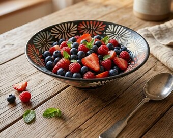 Bat Trang Ceramic Bowl, Colorful Embossed Art Bowl, Handmade Pottery Decor, Statement Bowl, Unique Artisan Gift