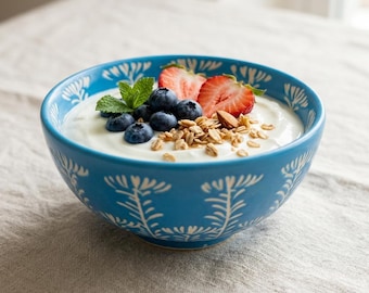 Bat Trang Breakfast Bowl, Blue Ceramic Yogurt Bowl, Handmade Small Serving Bowl, Minimalist Kitchen Tableware, Artisan Gift
