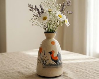 Mini Ceramic Flower Vase, Handmade Bat Trang Pottery, Rustic Bud Vase, Vietnamese Artisan Decor