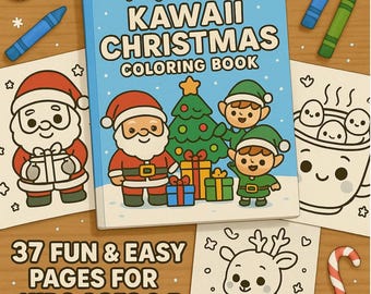 Kawaii christmas coloring pages,Kids coloring pages, Cute coloring pages, Kawaii christmas gift,Digital Download