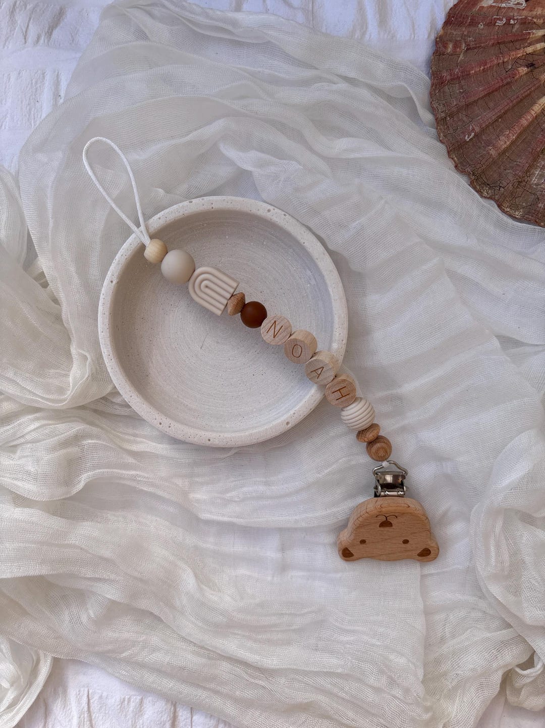 Personalized Pacifier Chain With Name | Beige Boho Rainbow | Wood ...
