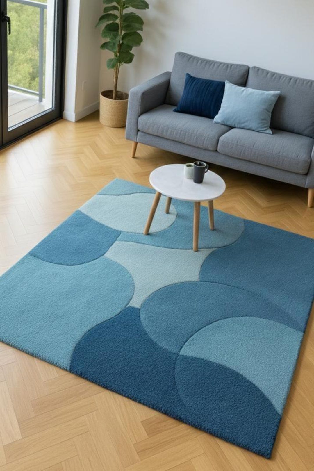 Modern Blue Geometric Hand Tufted Rug, Abstract Area Rug for Living ...