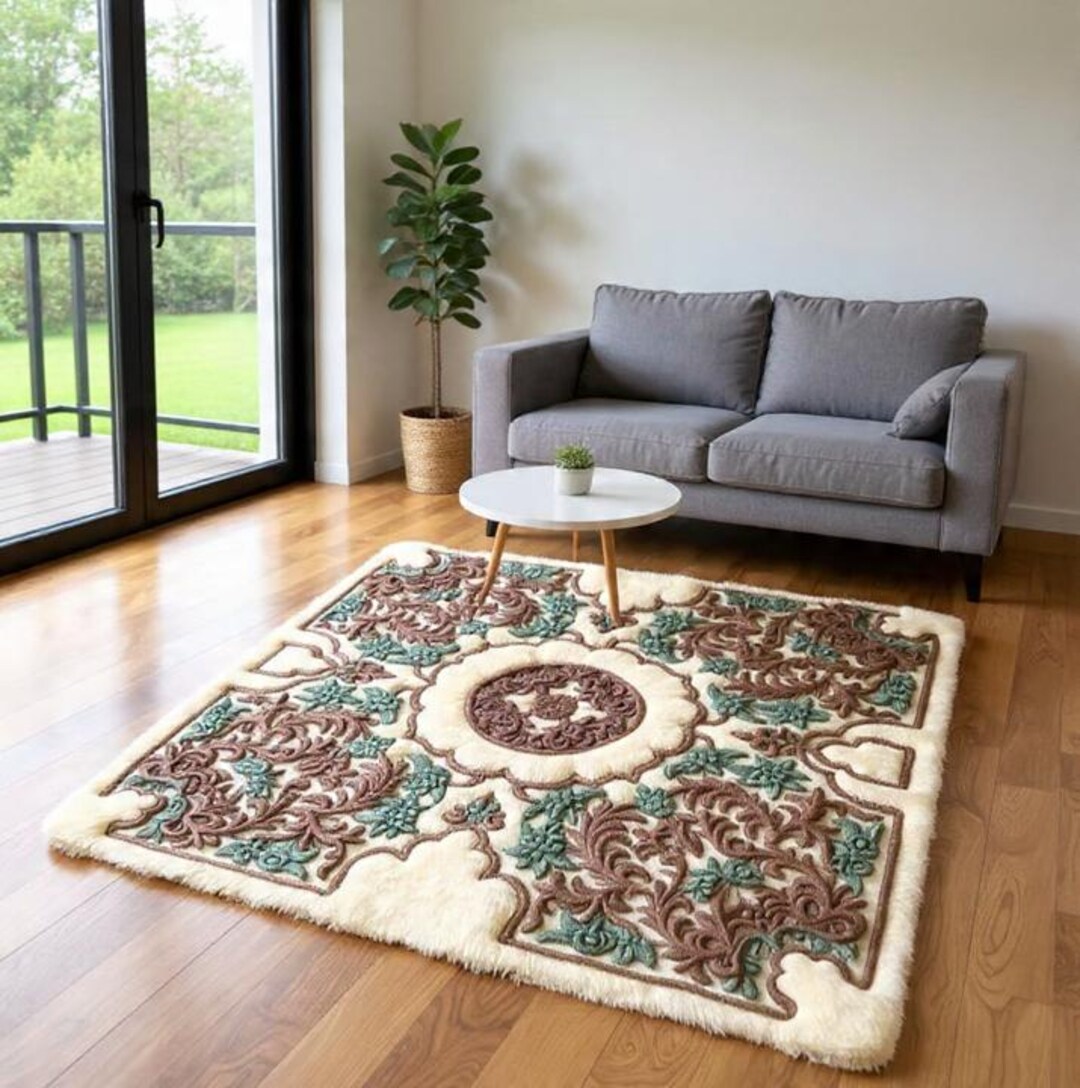 Handmade Tufted Wool Rug With 3D Embossed Floral Design | Luxury High ...