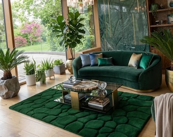 Hand Tufted Moss Rug, Green Pebble Area Rug Organic Modern Rug, Luxury Wool Carpet Contemporary Living Room Rug, Nature Inspired Floor Decor