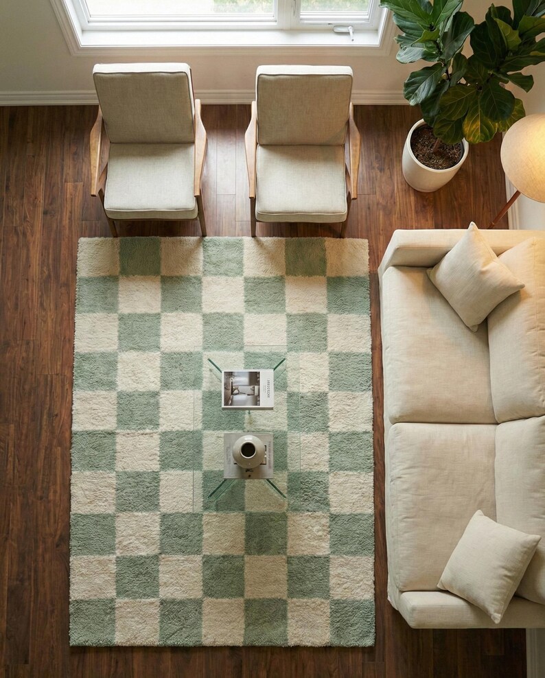 Neutral tone rug for bright living room
Handmade tufted rug for modern homes
Stylish living room carpet design