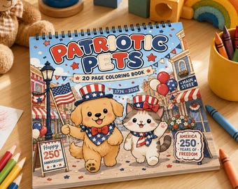 Patriotic Pets Spiral Bound Coloring Book: 20 Pages Featuring Adorable Animal Characters Bleed Coloring Book