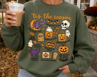 Comfort Colors Vintage Halloween Shirt, Tis' the Season, Retro Halloween Aesthetic, Women's Halloween Sweatshirt, Pumpkin Witch Graphic Tee