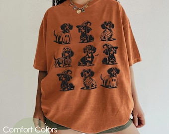 Doxie Dachshund Halloween Ghost Comfort Color Shirt, Funny Wiener Tee Doxie Mom Gift Trick or Treat Weenie Dog Spooky Season Halloweenie Tee