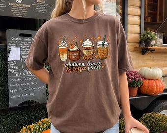 Comfort Colors® Halloween Coffee Shirt, Cute Fall Shirt For Women, Iced Coffee Lover Gift, Pumpkin Spice Latte T-Shirt, Spooky Season Drink