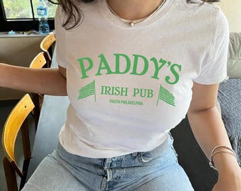 Paddy's Pub Women's Baby Tee, Funny Saint Patrick's Day Y2K Crop Top, Paddys Irish Pub Shirt, Vintage 90s Womens Retro Shirt, Irish Girl