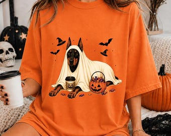 Comfort Colors Doberman Halloween Shirt, Cute Dog Lover Halloween Tee, Halloween Pumpkin Tee, Spooky Doberman, Halloween Gift For Dog Lovers