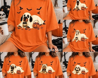 Comfort Colors Ghost Dog Halloween Shirt, Custom Halloween Cute Dog Shirt, Halloween Pumpkin Tee, Halloween Gift For Dog Lovers