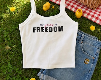 Embroidered 250 Years of Freedom Blue & Red Spaghetti Strap Tank, Independence Day, America 250th anniversary, America's Semiquincentennial