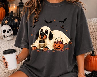 Comfort Colors Dachshund Halloween Shirt, Cute Dog Halloween Shirt, Halloween Pumpkin Tee, Spooky Dog Shirt, Halloween Gift For Dog Lovers