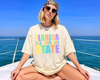 Neon Florida The Sunshine State Shirt, Personalized Comfort Color Beach Vibes, Neon Trendy Shirt, Summer Shirt, Beach For Gift, Shirt Team