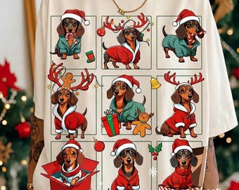 Doxie Dachshun Christmas Comfort Color Shirt,  Weiner Dog Shirt, Funny Holiday Dachshund Tee, Dachshund Mom Gift, Tee Long-Sleeved Tee