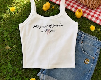 Embroidered 250 Years of Freedom Spaghetti Strap Tank, Independence Day, USA America 250th anniversary, America's Semiquincentennial
