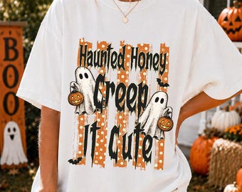 Haunt Honey Halloween Shirt, Cute Haunt Honey Shirt, Halloween Ghost Pumpkin Tee, Striped Halloween Design Tshirt, Cute Halloween Shirt