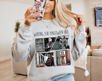 Vintage Waiting For Halloween Like Shirt, Retro Horror Halloween Sweatshirt, Horror Movies Fan Halloween T-shirt, Summerween Shirt