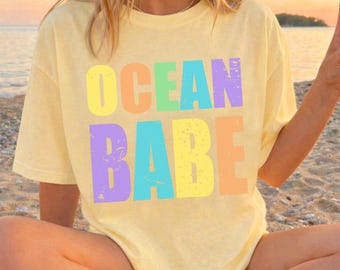 Ocean Babe Comfort Color Shirt, Vacation Beach Summer Shirt, Neon Trendy Summer Shirt, Neon Summer Beach Vibes Shirt, Drinking Shirt