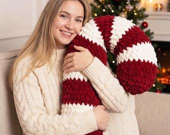 Crochet Christmas Candy Cane Pillow Pattern: Easy Beginner Christmas Decor (PDF Digital Download)